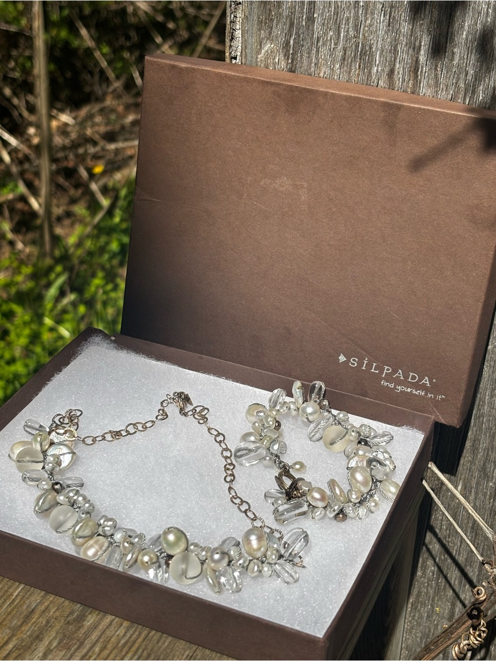 Silpada Silver Pearl & Clear Crystal Cluster Necklace